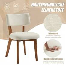 Modern Mid-Century Style Dining Chair Set Of 2, Solid Wood Legs, Fabric Upholstered Seat For Kitchen, Dining Room Or Office (Beige Linen) - Beige + Wood - View 3