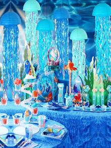 3pcs 9.84 Inch Gradient Jellyfish Paper Lanterns, Blue Mermaid Theme Party Ocean Jellyfish Birthday Decoration, Suitable For Birthday, Holiday, Christmas, Halloween, Valentine's Day And Mother's Day - Multicolor - View 4