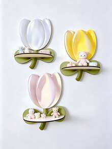 Wooden Tulip Wall Shelf Nursery Wall Decor Small Wall Mounted Storage Display Shelf For Baby Room Floral Nursery Decoration - Storage Rack - View 1