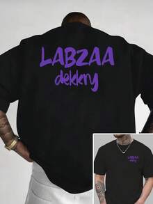 LABZAA, nueva camiseta de cuello redondo para hombre con estampado de doble cara en la parte delantera y trasera, estilo casual, deportivo, moderno y holgado para estudiantes y adolescentes, - Negro - Ver 1