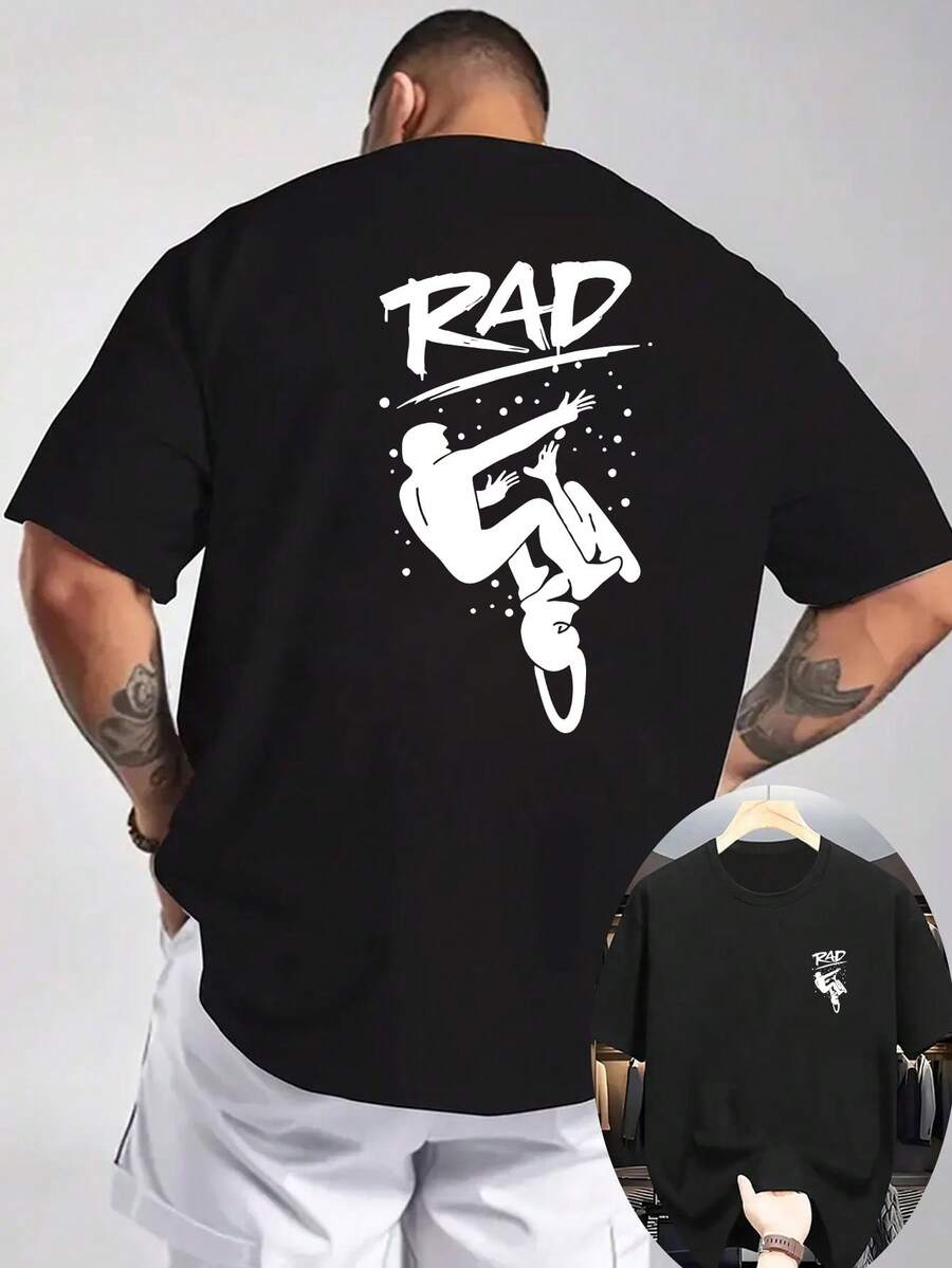 [Selección Niu Wang]Nueva Camiseta Deportiva Casual de Manga Corta para Hombre, Verano 2026, Cuello Redondo Acanalado, Estampado a Doble Cara en la Parte Delantera y Trasera, Tejido de Punto - Negro - Ver 1