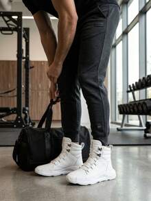 Men's Leather Sneakers Ranclafe 7033 Mid-Top Casual Gym Training Urban Comfortable - Putih - View 4