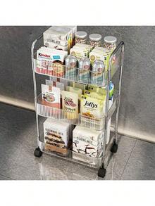 1pc Transparent Movable Cosmetic Cart Storage Rack, Large Capacity Multifunctional Bathroom Supplies Display Shelf, Bathroom Accessories - Transparent - View 6