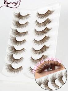 7 Pairs Brown False Eyelashes, Winged Eye Tail, 6-20mm, Thick Fluffy Cat Eye Faux Lashes - 棕色 - 查看 6