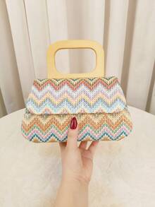 Women's Straw & Velvet Evening Bag With Chain Strap, Suitable For Beach And Formal Parties - Green - View 11