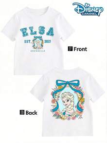 Disney Short-Sleeved T-Shirt With Elsa Print, Suitable For Boys And Girls To Wear At School, Outdoor Activities, And Disneyland. - 白色 - 查看 2