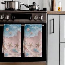 1pc/2pcs/4pcs Exquisite Kitchen & Bathroom Towels, Pale Pink Starfish & Gradient Ocean Wave Print, Soft Aesthetic Style, Ultra Soft, Highly Absorbent & Quick Drying, Machine Washable, Suitable For Daily Use - Multicolor - View 9