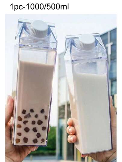 1pc 1000/500ml Transparent Milk Bottle/Juice Bottle, Thickened Plastic Healthy, Suitable For Water, Coffee, Tea, Milk, Lemonade, Mixed Tea Drinks, Juice. Temperature Resistant Up To 60°C/140°F. Leak-Proof + Rotating Sealing Ring To Prevent Milk And Juice Aroma And Moisture Loss. Suitable For Home, Office, School, Party, Outdoor Leisure. Water Bottle, Cup, Plastic Cup, Straw Cup, Storage Bottle, Kitchen Supplies - Optional 1pc Cup Brush For Cleaning