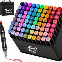 80pcs Double-Ended Mixed Media Marker Set, Permanent Art Sketching Pens With Mixer, Medium Point Type, For Painting, Drawing, Coloring, Sketching - Multiple Styles - View 8