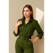 Women's Long-Sleeved Shirt, Tumblr Style – Casual, Comfortable, And Modern Fashion - 軍綠色 - 查看 5