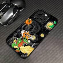 Funda para teléfono con coloridos personajes de dibujos animados sobre un fondo de cielo nocturno cósmico. Compatible con fundas para teléfonos , Apple, VIVO, OPPO, , ,  y Honor. Fabricada en TPU, ofrece protección contra golpes y caídas. - Negro - Ver 2