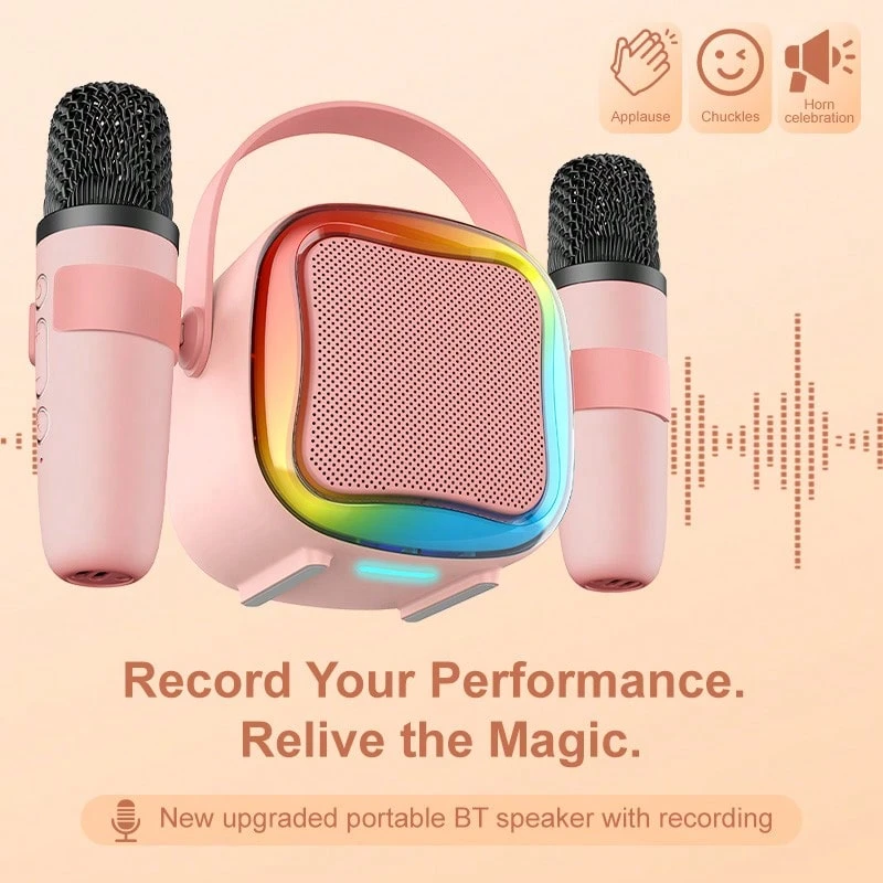 Reletech Portable Bluetooth Karaoke Speaker With 2 Wireless Microphones, RGB Gradient Light, Recording & Multi Sound Effects, Mini Karaoke Machine For Home Party Indoor Gathering - View 1