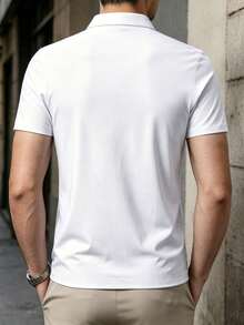Cooling Quick-Dry Breathable Daily Top, Elastic Ice Silk Sports Short Sleeve, Solid Color Polo Shirt With Collar - White - View 2