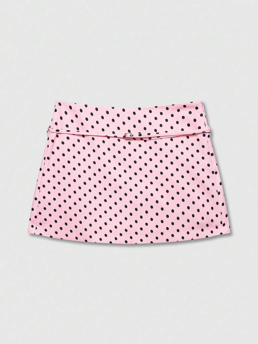 Chân váy skort midi nữ họa tiết chấm bi, thắt lưng khóa kéo, màu hồng - Hồng - Xem 1