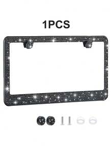 2pcs/1pc Shiny Rhinestone License Plate Frame - Sparkling Crystal Inlaid Stainless Steel, Shiny Screw Caps, Long-Lasting Shine, Unobstructed Design, Fashionable Diamond Car Accessories, Unisex - Style a - View 16