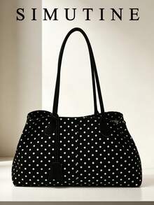 SIMUTINE Fashion Large Capacity Polka Dot Bag For Women, Korean Style Tote Bag Versatile Minimalist Underarm Bag, PU Fabric, Daily Use Bag, Suitable For Shopping, Travel, Shopping, Work, University - Black - View 2
