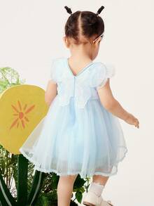 Balabala Girls High Waist Princess Dress Embroidered Tulle Party Dress - Ice Blue - View 3