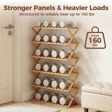 Senmeo 6-Tier Bamboo Entryway Shoe Rack, 1Pc Foldable X Reinforced Build, Snap-Open For Narrow Corner, Strong Load Capacity - 4th Floor - View 6