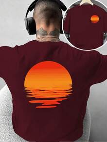 Camiseta de moda para hombre con estampado creativo de doble cara, estampado de puesta de sol, mangas cortas, estilo artístico, fresca y llamativa, adecuada para uso casual en casa y activid - Blanco - Ver 9