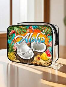 Western Aloha 椰子 PVC 化妝包，中性旅行化妝品與盥洗用品收納包，便攜收納包 - 彩色 - 查看 2