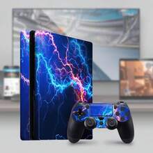 1 Set Printed Pattern Skin Stickers Compatible With PS4 Slim Game Console, Waterproof Scratch-Resistant Personalized Decorative Protective Film For Controller - View 2