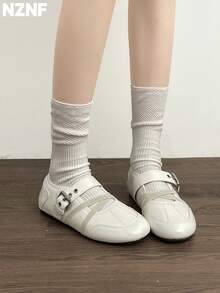 NZNF Giày thể thao đế bằng phong cách Đức cao cấp cho nữ, kiểu dáng mới mùa thu, giày sneaker đa năng dễ phối với chân váy - trắng - Xem 4