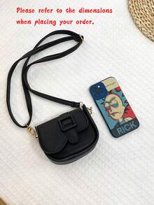 1 pieza Bolso cruzado de mini imitación de piel de color liso de moda para niñas, bolso de mensajero personalizado, adecuado para uso diario - Negro - Ver 4