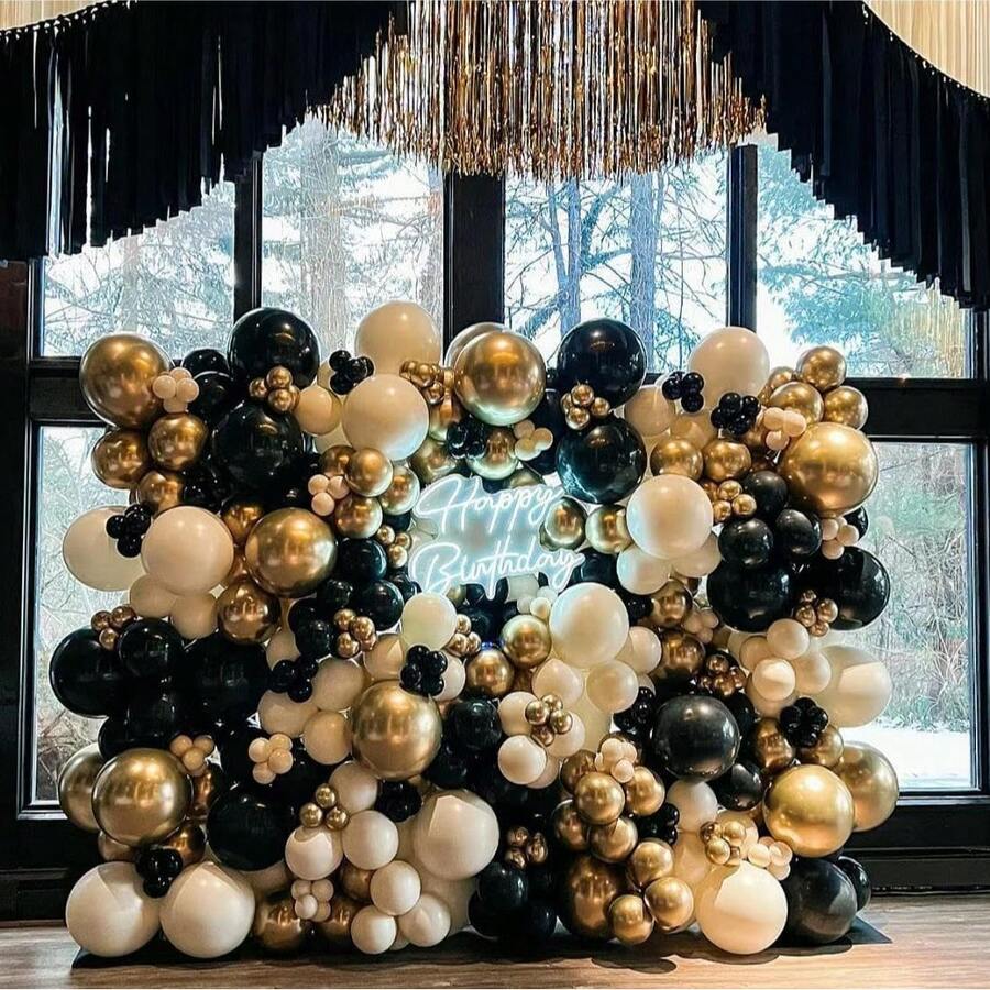 Kit Lengkungan Garland Balon Hitam Emas & Perak, 119 Balon Lateks Hitam & Perak Metalik Berbagai Ukuran, Set Lengkungan Balon untuk Dekorasi Pesta, Latar Belakang Pernikahan, Ulang Tahun, Dekorasi Pesta Wisuda - Set Campuran 14 - View 1