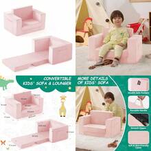 Sofá para niños Silla 2 en 1 para niño pequeños de 1 a 3 años Silla Convertible para niños sofá Plegable para niños pequeños sillones para niño y niñas Tejido Polar Coral Suave - Rosado - Ver 1
