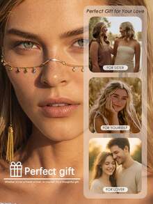 1pc New Style Ear Hook Face Chain For Women, Unique Niche Design, Fashionable Colorful Rhinestone Tassel Face Decoration, Viral Photo Prop - Gold - View 2