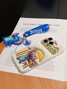 Disney Has Authorized, Phone Case - Chain Set, The Stitch Lilo & Stitch 3D Phone Case Plus A Silicone 3D Stitch Bracelet With Metallic Ring Removable Bracelet, Stitch And Angel Pattern, Compatible With Iphone17/16/15/14/13/12/11/XS/XR/X Plus Pro Max, A Stylish Cartoon Phone Case, The Perfect Gift Choice, Phone Protection, Durable Phone Cover, Great Gift For Friends And Family. - 白色 - 查看 6