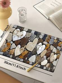 1pc Faux Stone Texture Heart-Shaped Creative Vintage Diatom Mud Kitchen Mat, Cushioned Oil-Resistant Absorbent Non-Slip, 3.5mm Customizable Cut, Kitchen Bathroom Entryway Personalized Home Decor Rug - Multicolor - View 13