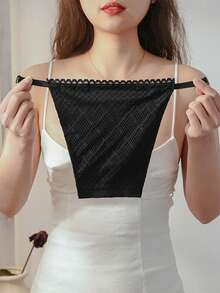 1pc Women's Black Diamond Double Layer Lace Breathable Fashion Bra Fake Collar, Suitable For Daily Wear - Black - View 3