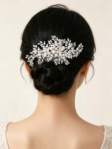 1 buah Sisir Rambut Bunga Daun Mutiara Berlian Imitasi Elegan Bergaya Vintage, Aksesori Pernikahan Pengantin, Hiasan Kepala Penata Rambut Sanggul Gaun Pengantin, Sisir Samping - MultiWarna - View 7