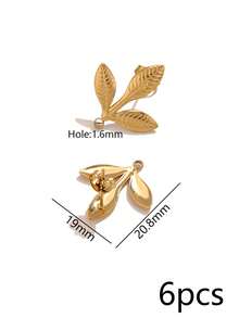 6Pcs 304 Stainless Steel 18K Gold Plated Textured Leaf Stud Earring Posts With Loop, DIY Jewelry Findings For Dangle Earrings & Pendants - Earrings - View 16