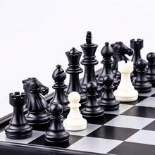 3合1磁性折疊西洋棋、跳棋、西洋跳棋套裝，便攜旅行教育桌上遊戲，適合所有年齡 - 黑白 - 查看 4