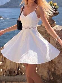 do para vacaciones de verano, atuendo para vacaciones para mujer, vestido de vacaciones, atuendo de playa para mujer, vestido elegante para fiestas, vestido versátil de uso diario para mujer - Blanco - Ver 4