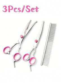 1-6Pcs Professional Round Tip Pet Grooming Scissors Set, Stainless Steel Serrated Thinning Shear & Double Sided Steel Comb With Storage Bag, Pet Grooming Scissors Set For Dogs And Cat - Pink - View 19