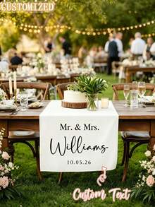 Personalized Mr & Mrs Wedding Table Runner, Custom Name & Date Table Decor, Wedding Reception/Engagement/Bridal Shower Decoration, Personalized Ceremony Sign, Sweetheart Table Decor, Last Name Sign - Multicolor - View 3