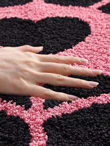 1pc Pink Fluffy Flocked Bathroom Mat, Flower Shaped Comfortable Foot Feel, TPR Non-Slip Bottom, Suitable For Hallway, Bedroom, Living Room, Bedside, Machine Washable, Easy To Clean, Home Decor Rug - Multicolor - View 9