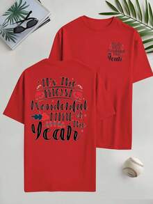 Conjunto de regalo navideño: Camiseta de verano para hombre, deportiva y casual, de talla, con estampado de doble cara, diseño moderno y a la moda, corte holgado, cuello redondo versá - Negro - Ver 8
