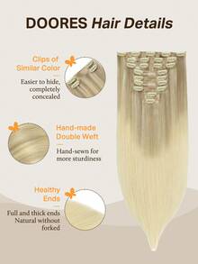 DOORES 9PCS Ekstensi Rambut Jepit Lurus Rambut Manusia Asli Alami Ekstensi Rambut Manusia Perawan Tenunan Ganda Jepit Tak Terlihat & Lembut Potongan Rambut Mini Untuk Rambut Tipis Untuk Wanita - S17/22/60 - View 3