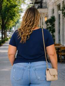 PLUS SIZE BLOUSE PLAIN CASUAL MODERN BASIC CURRENT CONTEMPORARY VISCOLYCRA - Azul Marino - Ver 2