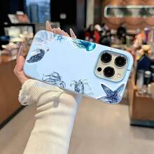 Tema de animales marinos en acuarela azulfunda de teléfono Fundas compatibles con ,Apple,VIVO,OPPO,,, y Honor.Fabricadas en silicona TPU,ofrecen protección contra golpes y caídas. - Azul - Ver 2
