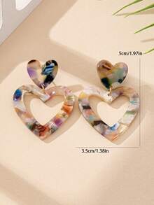 1 Pair Fashionable Cute Women's Dangle Earrings, Colorful Acrylic Heart-Shaped Party Style Earrings, Suitable For Daily Wear. - Colorful - View 4