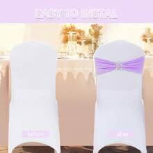 10pcs Spandex Chair Back Decor Tie Bands, Elastic Chair Straps With Bows And Square Buckle Sliders, For Graduation, Prom, Wedding, Party And Banquet Decoration - Violet Purple - View 4