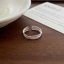 Anillo abierto de plata de ley S925 con textura irregular YWB-B285 - Plateado - Ver 5