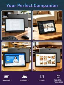 Coopers Android 15 平板電腦，10.1 吋平板，CPU T310 2.0GHz 四核處理器，8GB (3GB+5GB 擴展) RAM+32GB ROM/1TB 可擴展儲存，支持 2.5G+5G+WiFi 6，2MP+5MP 攝像頭，6000mAh 電池，可玩遊戲，10 吋 Android 筆記本電腦/支持 Widevine L1 (不含適配器) - 黑1 - 查看 8