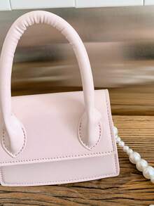 1 pieza Bolso de mano de moda para niñas de unicolor con cierre magnético de PU, cadena de perlas, bolso bandolera mini, adecuado para todas las estaciones y uso diario - A - Ver 8
