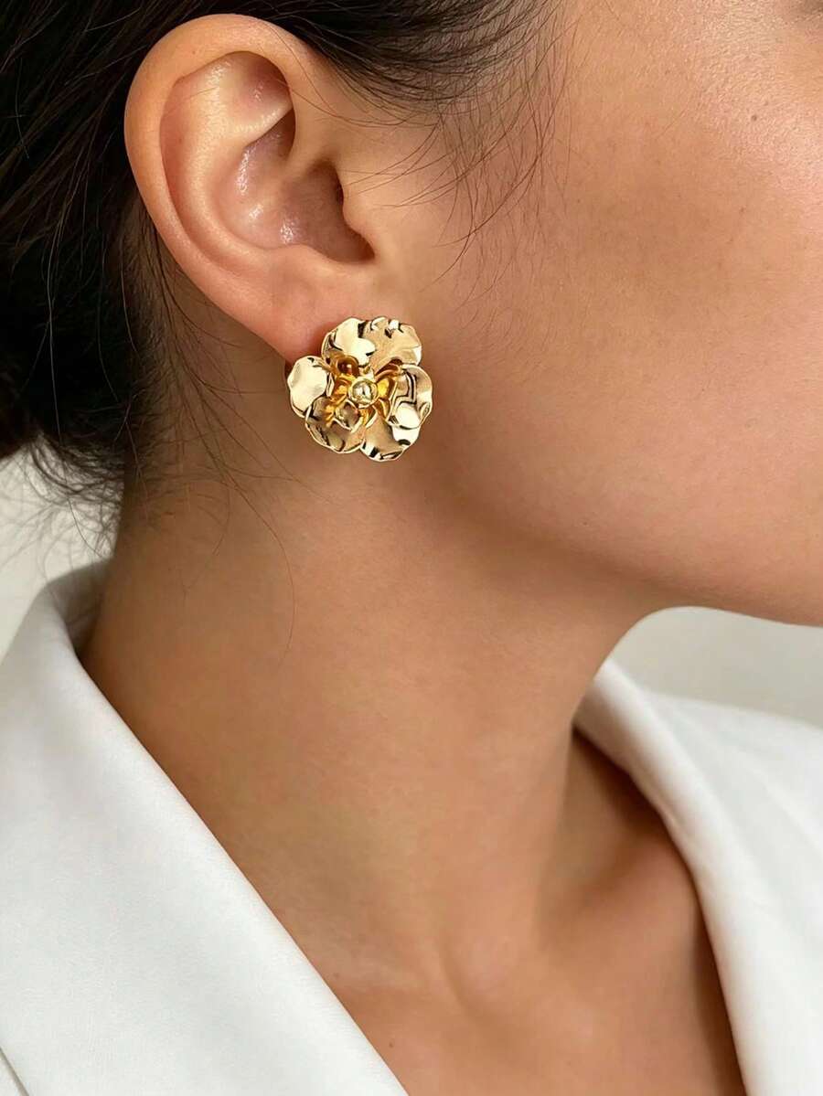 1對優雅時尚花卉耳釘,適合女性日常配戴 - 花朵耳環 - 查看 1